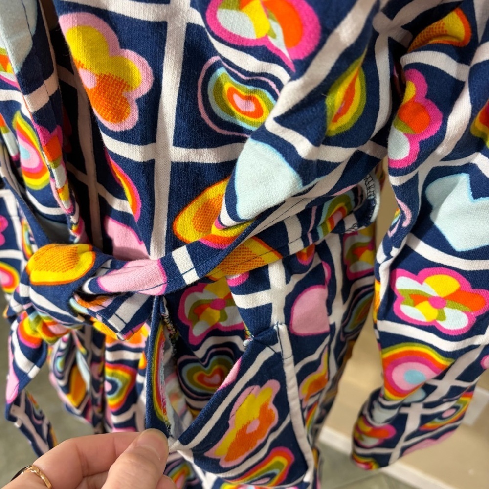 Vtg Aegean Apparel Robe Multicolor Heart Florals Terrycloth Cotton Belted Retro - Picture 4 of 16